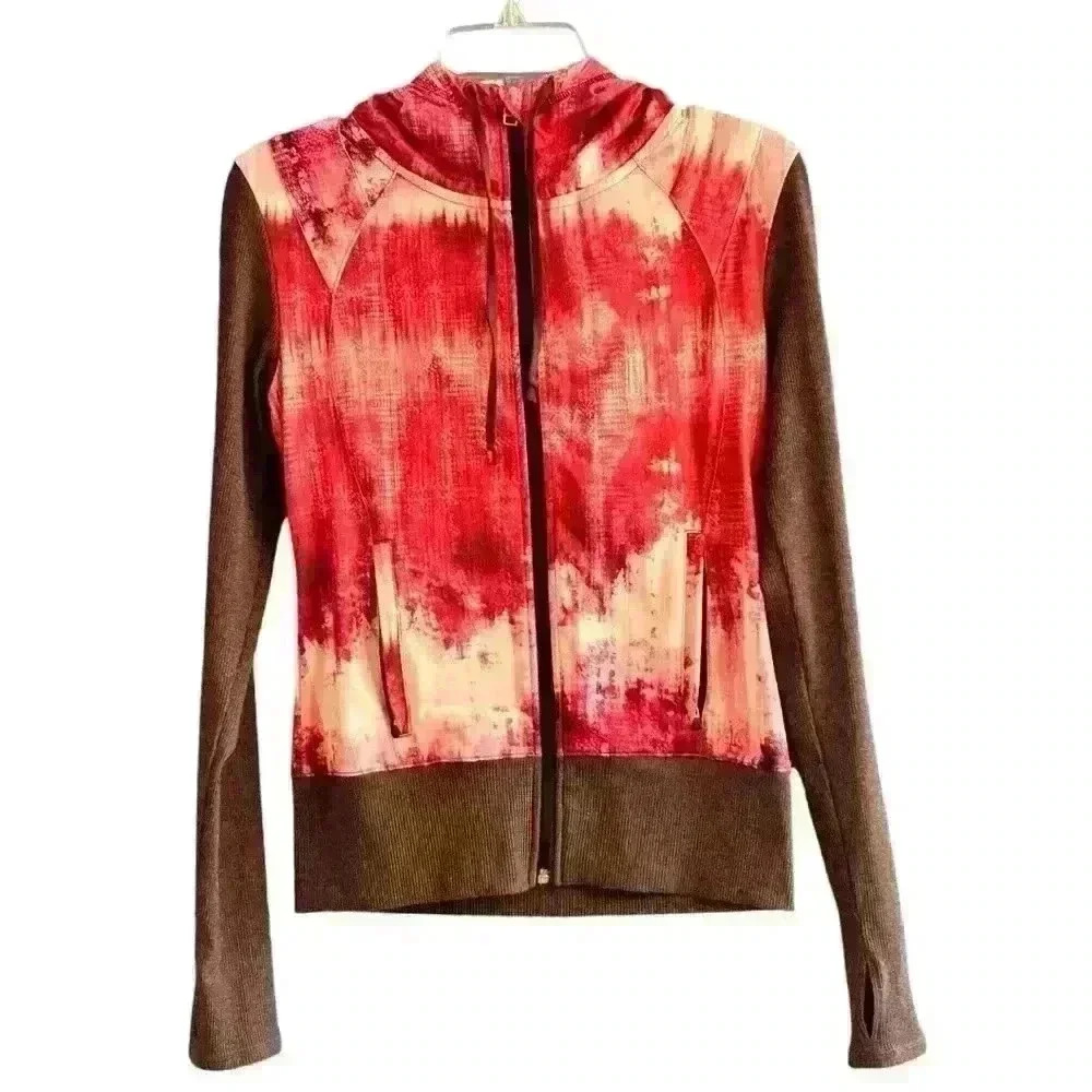 Alo Yoga Womens Zip Up Jacket Hoodie Run Workout Gym Thumbhole Tie Dye Sz S